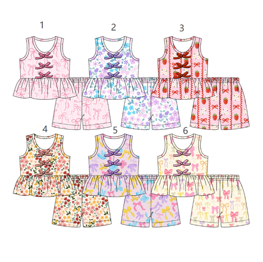 ( Moq 5 Each Style ) Sibling Baby Girls Kids Sleeveless Bows Flower Tops Shorts Sets Summer Clothes