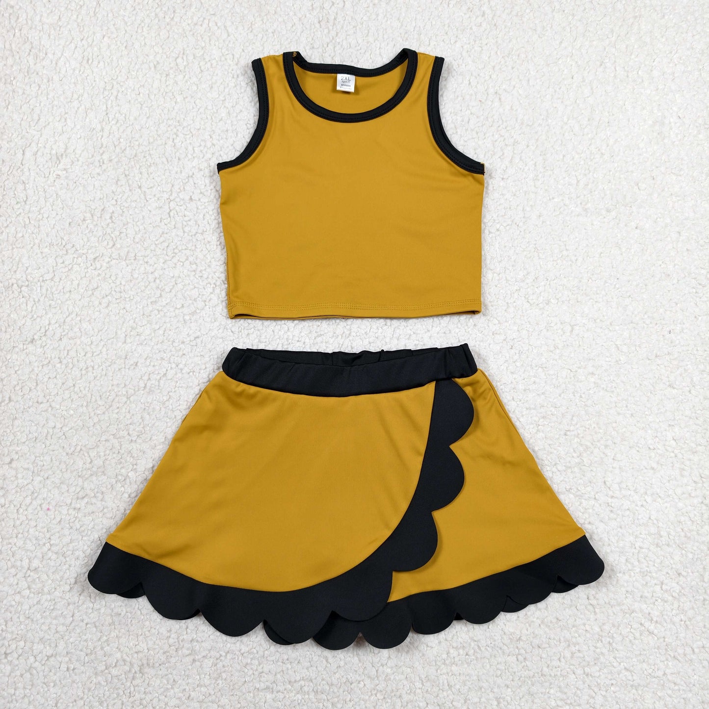 Baby Girls Kids Sleeveless Tops Scallop Skirt Shorts Set Yoga Active Clothes RTS