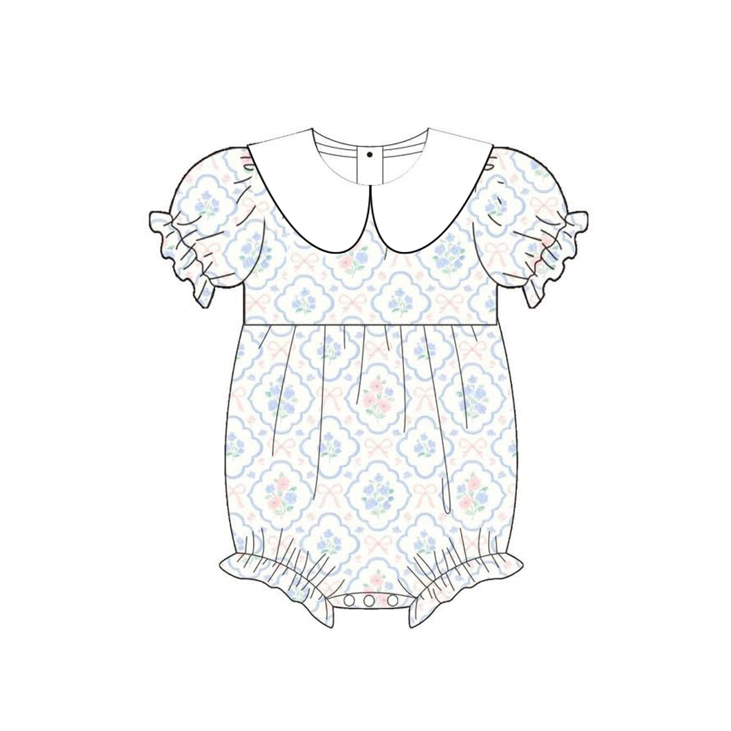 ( Moq 5 )  Preorder Baby Girls Kids Infant Short Sleeves Floral Bows Bubble Romper Clothes