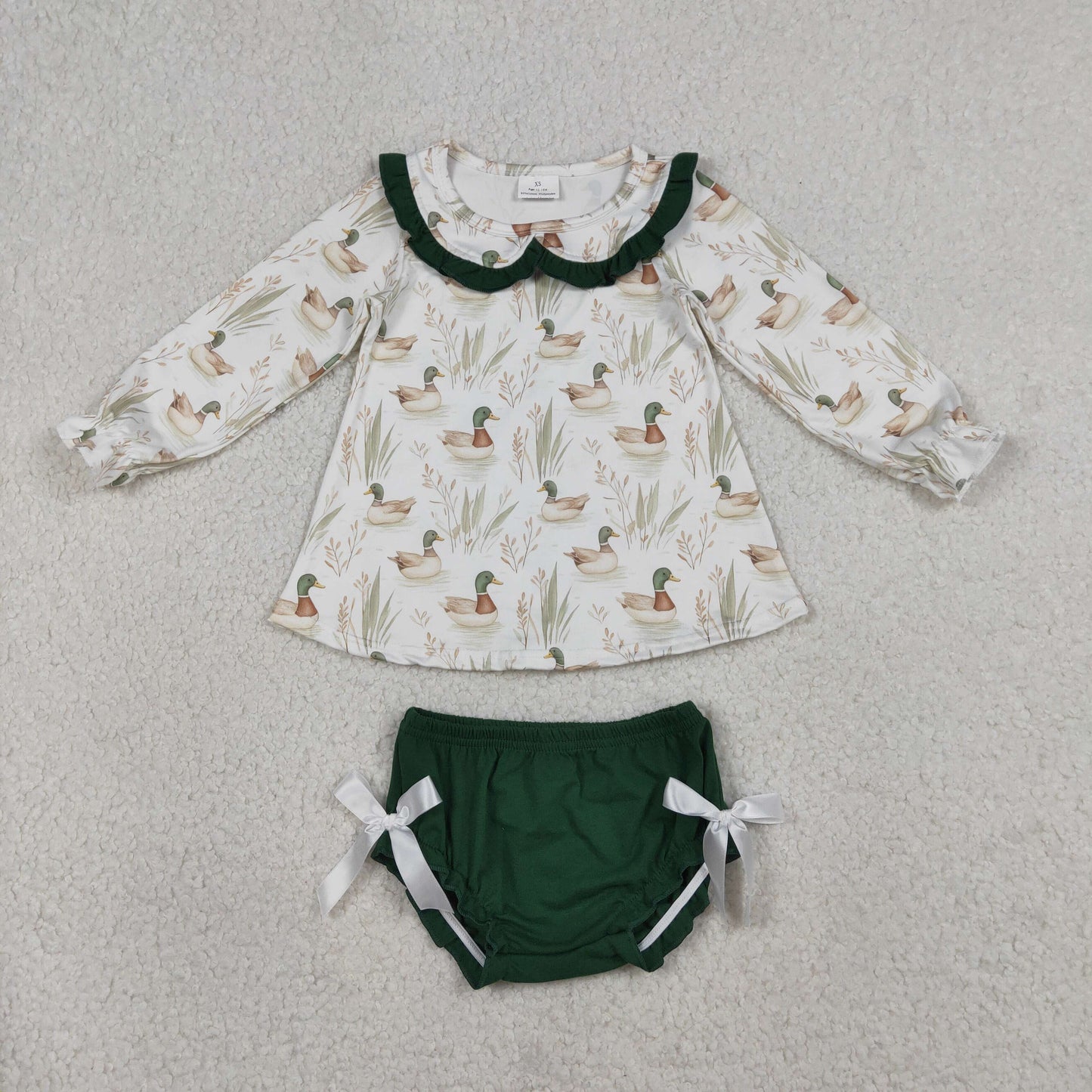 Baby Girls Kids Long Sleeves Ducks Shirt Green Bummie Shirt Set RTS