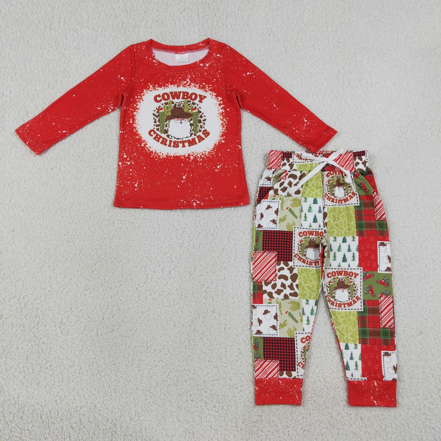 Baby Boy Kids Long Sleeves Cowboy Christmas Red Shirt Pockets Pants Set Clothes RTS