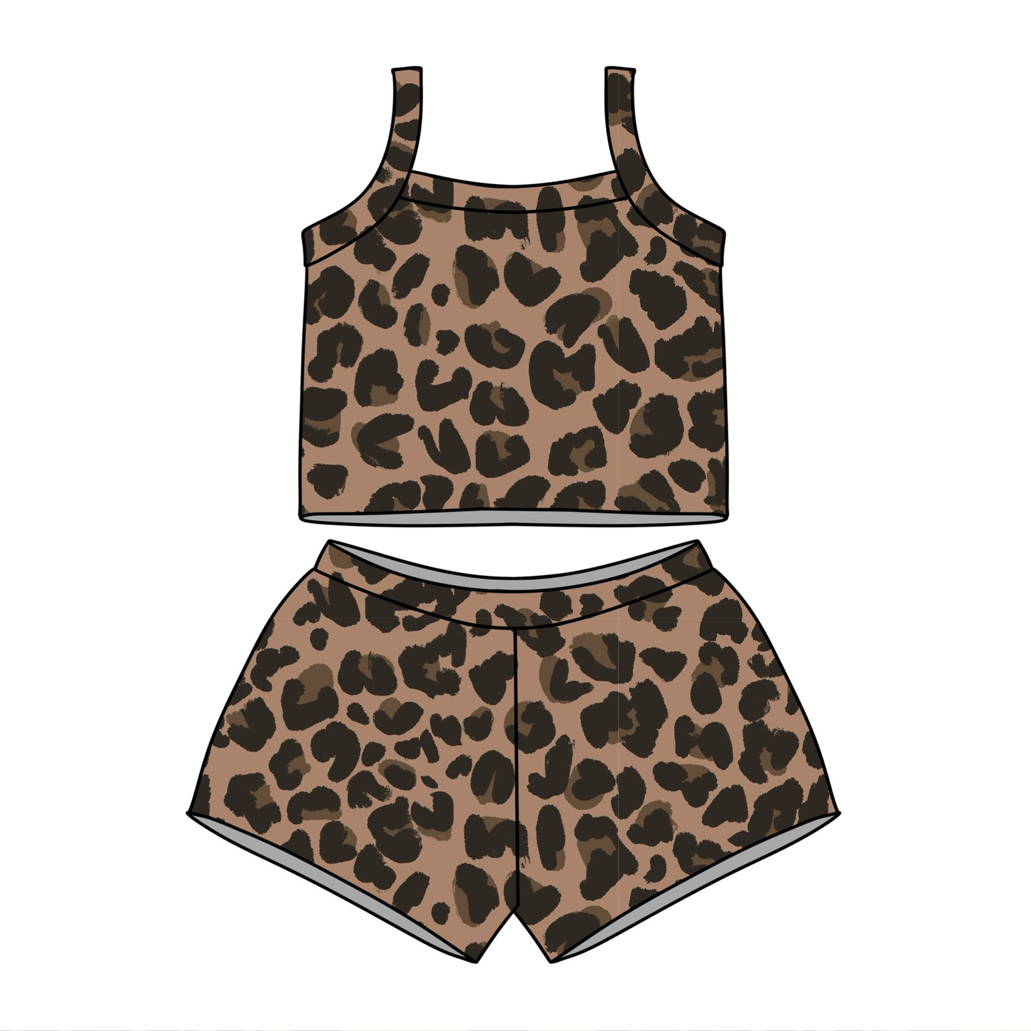 ( Moq 5 ) Preorder Baby Girls Straps Leopard Tops Shorts Summer Set Clothes