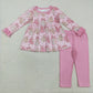 Kids Girls Long Sleeves Pink Cake Trees Sibling Christmas Dress Set Clothes RTS