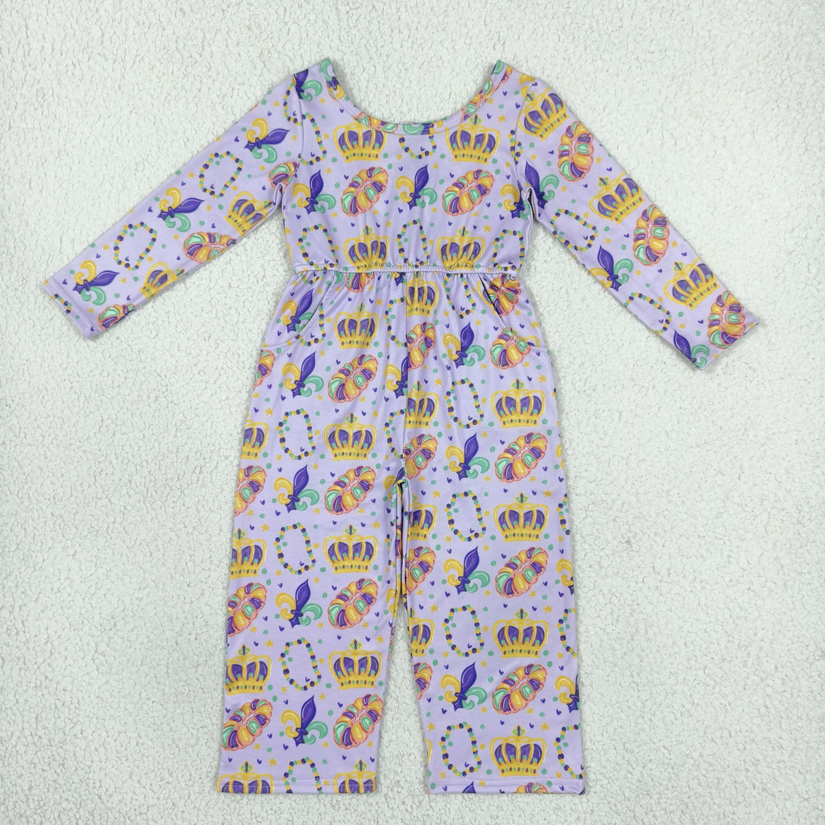 Baby Girls Kids Long Sleeves Flower Donuts Pockets Pants Mardi Gras Jumpsuit Clothes RTS
