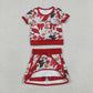 Baby Girls Toddler Short Sleeves Pigs Bows Football Team Shirt Shorts Yoga Red Set RTS