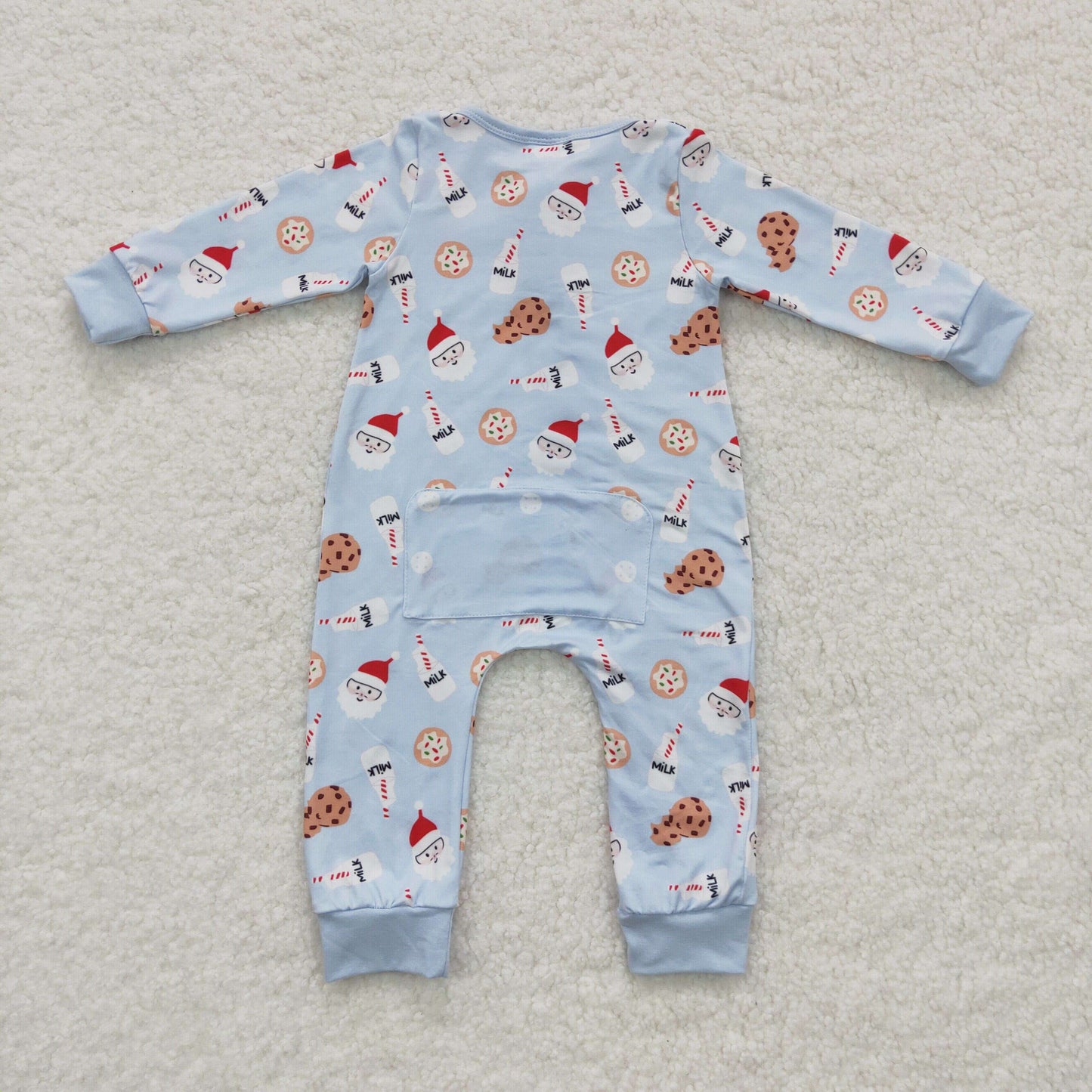 LR0472 Baby Boy Christmas Cookie Milk Long Sleeves Zipper Romper