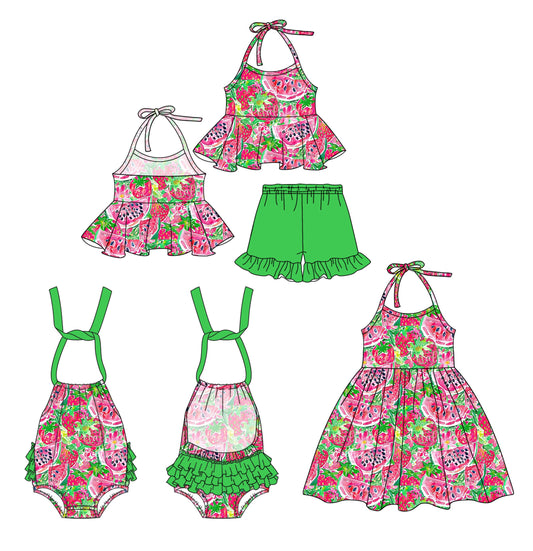 ( Moq 5 Each Style ) Baby Girl Sleeveless Strawberry Watermelon Sibling Romper Dress Set 3.22