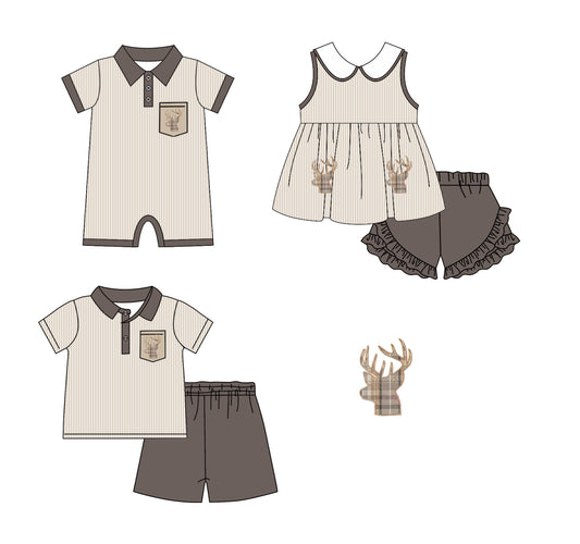 Baby Boy Girl Deer Sibling Summer Romper Clothes Set ( Moq 5 Each Design )11.22