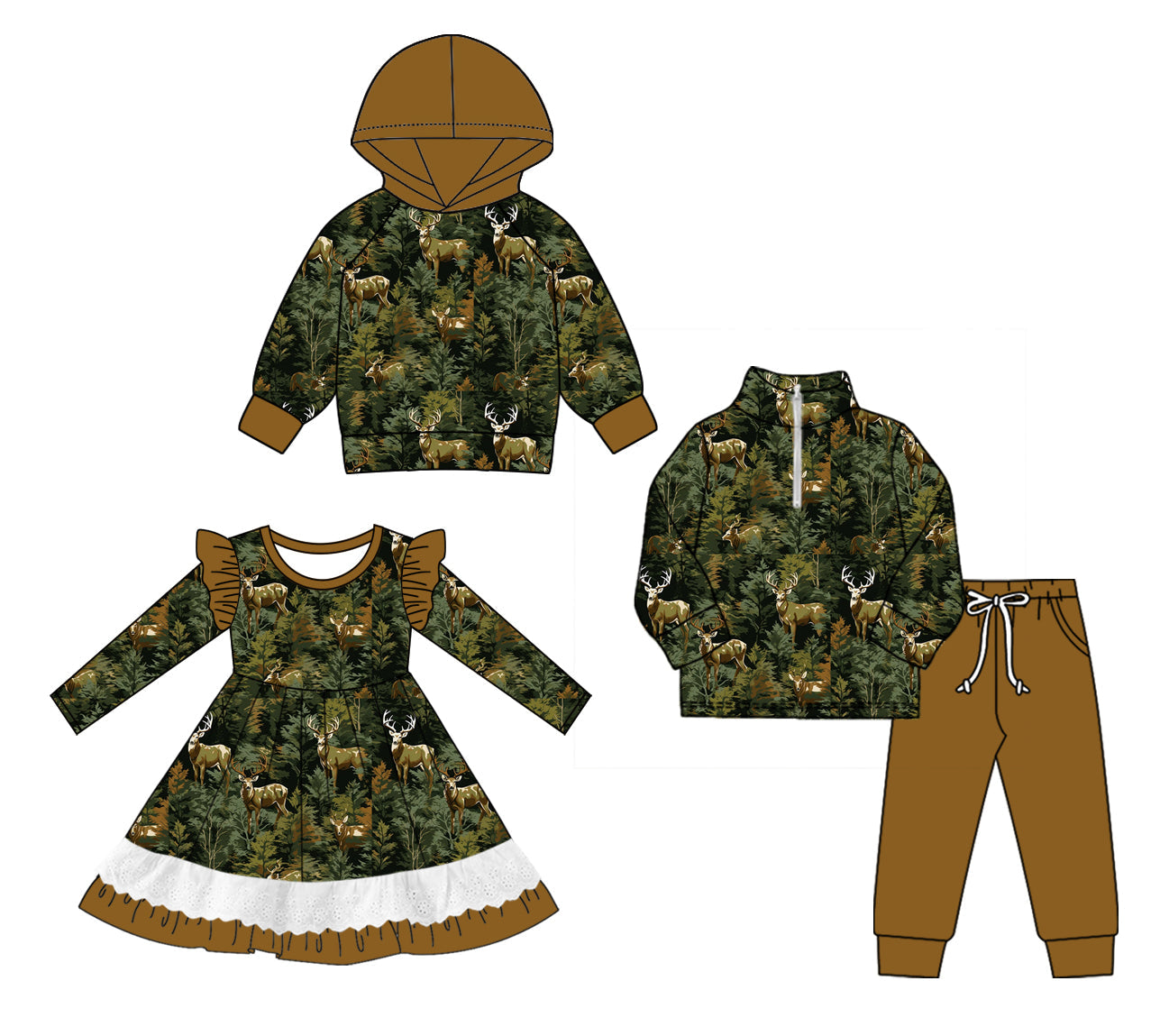 ( Moq 5 Each Style ) Baby Boy Girl Toddler Long Sleeves Deer Sibling Shirt Dress Set