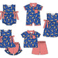 Baby Boy Girl July 4th Dog Sibling Matching Green Dress Romper Clothes Set ( Moq 5 Each style )