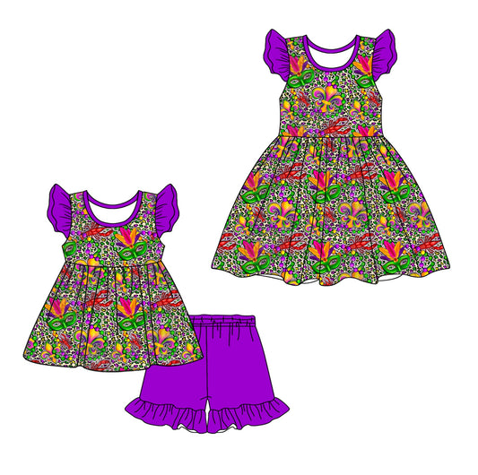 Baby Girl Short Sleeves Mardi Gras Leopard Sibling Dress Set ( Moq 5 Each Style ) 12.21