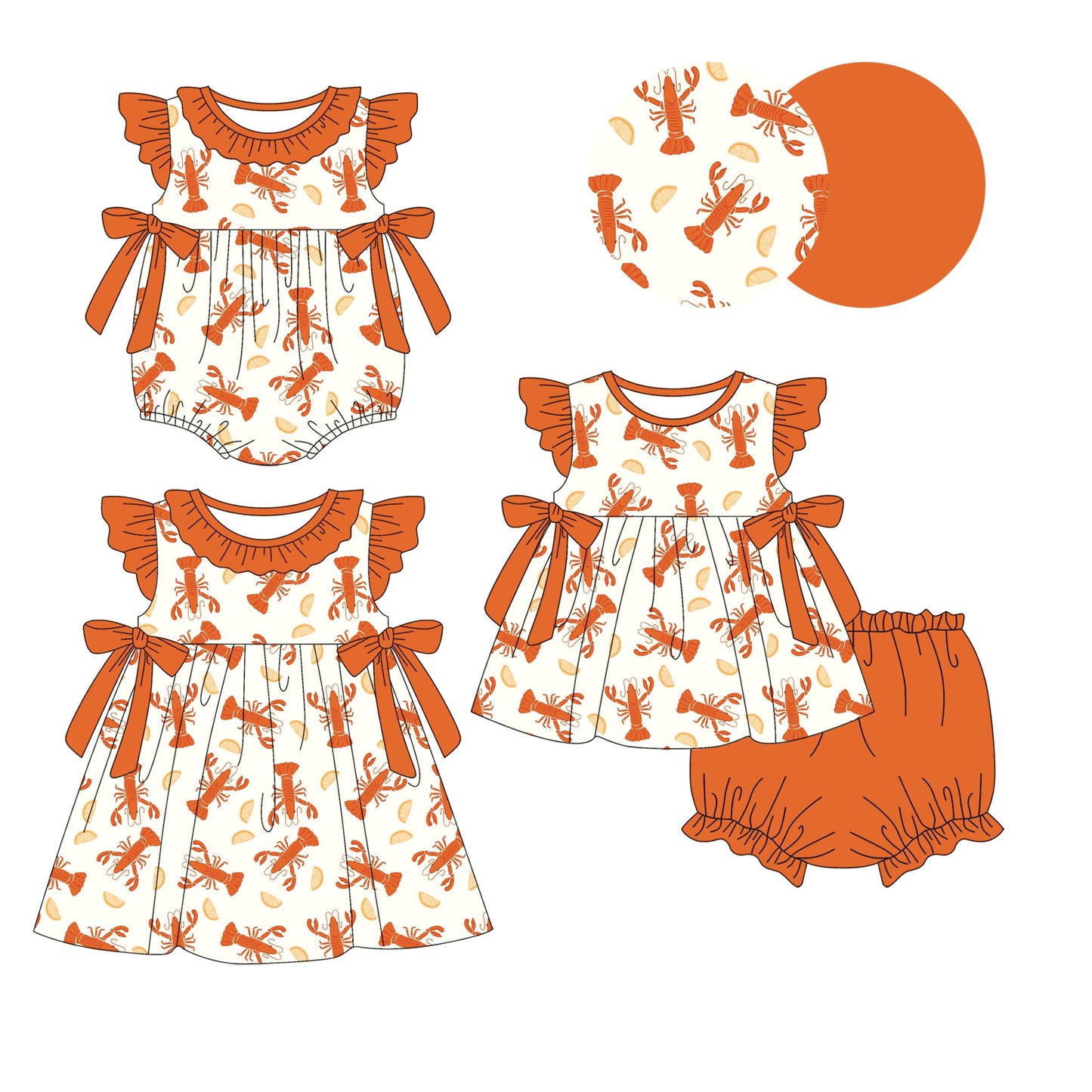 Baby Girl Crawfish Sibling Romper Dress Set ( Moq 5 Each Style ) 1.8