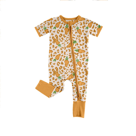 Baby Girl Short Sleeves Easter Carrot Leopard Zipper Romper Moq 5