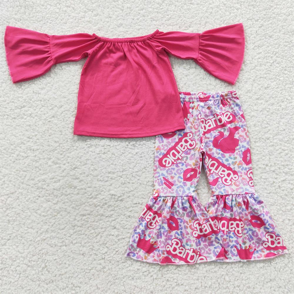 GLP0604 Baby Girl Pink Doll Long Sleeves Bell Pants Birthday Outfit