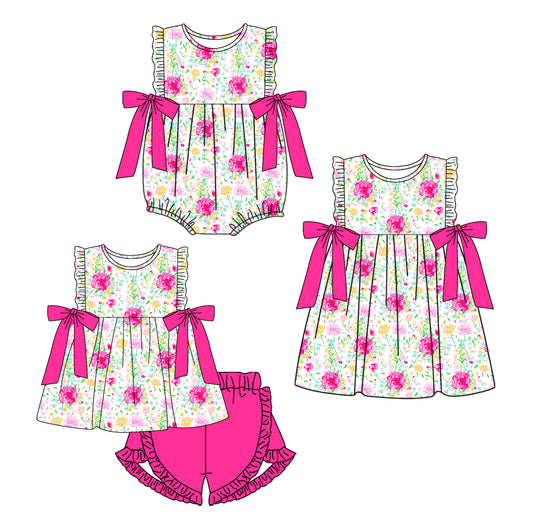 Baby Girl Flower Bows Sibling Romper Dress Clothes Set ( Moq 5 Each Design )