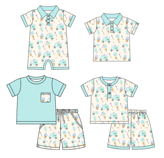 ( Moq 5 Each Style ) Baby Boy Short Sleeves Sibling Summer Romper Shirt Set 4.23