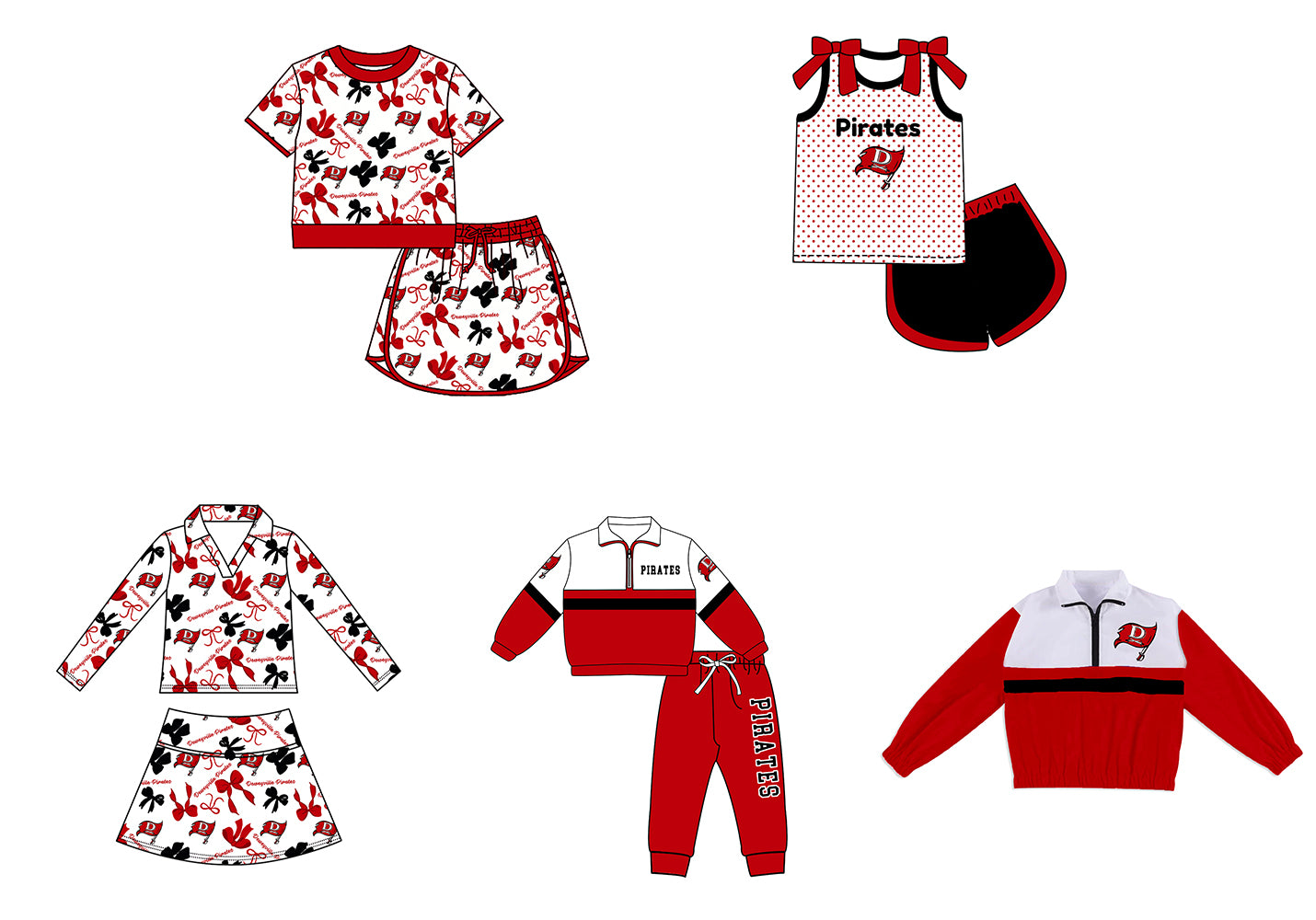 ( Moq 5 Each Style ) Sibling Baby Girls Kids Bows Team Shirt Sets Clothes