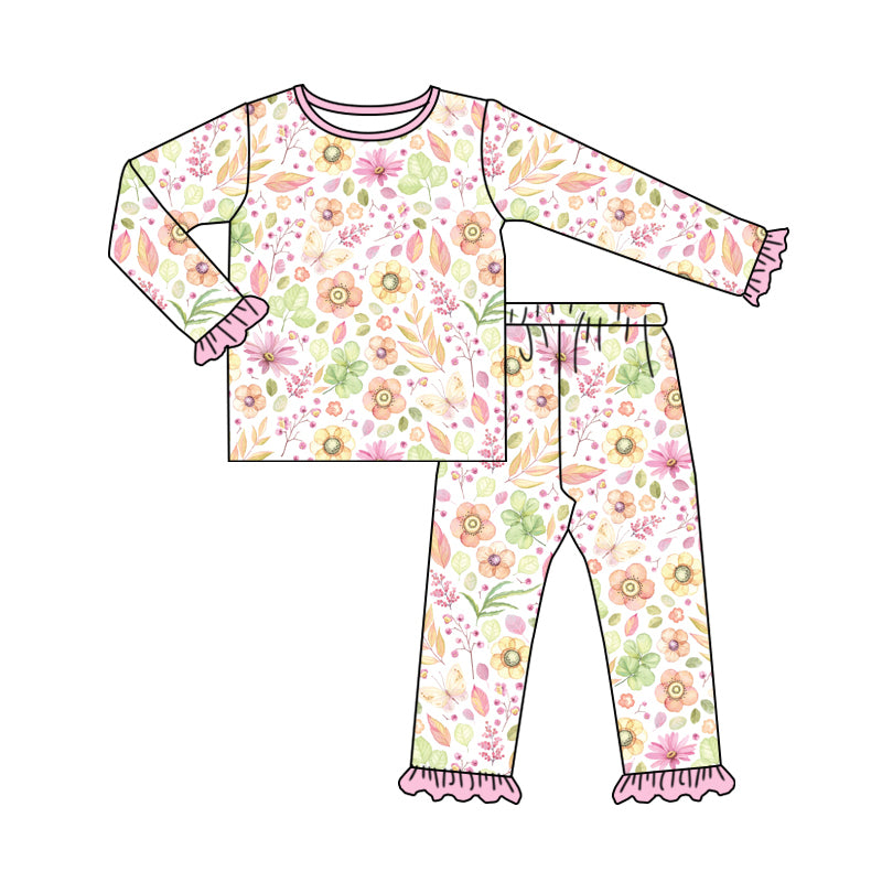 Baby Girl Flower Hearts Shirt Pants Pajamas Set