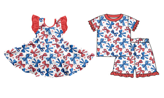 Baby Boy Girl Short Sleeves Bows July 4th Sibling Dress Clothes Set ( Moq 5 Each Design )11.27