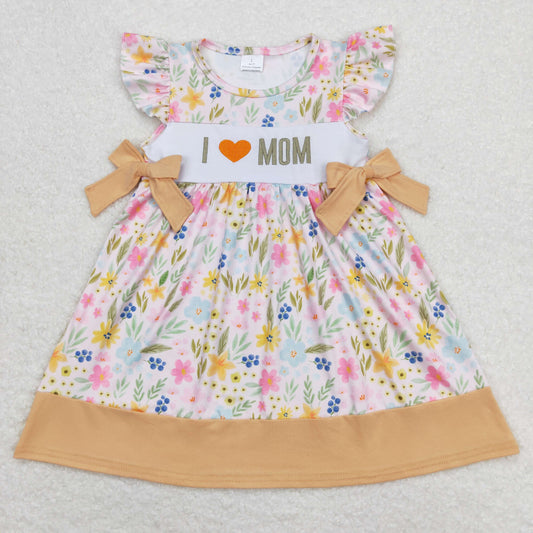 Baby Girl Short Sleeves Embroidery I Love Mom Summer Dress