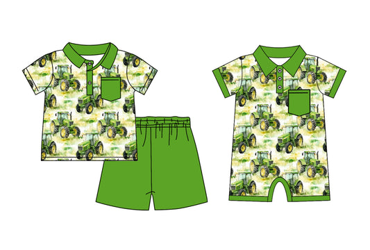Baby Boy Short Sleeves Tractor Farm Sibling Romper Clothes Set ( Moq 5 Each Design )11.23