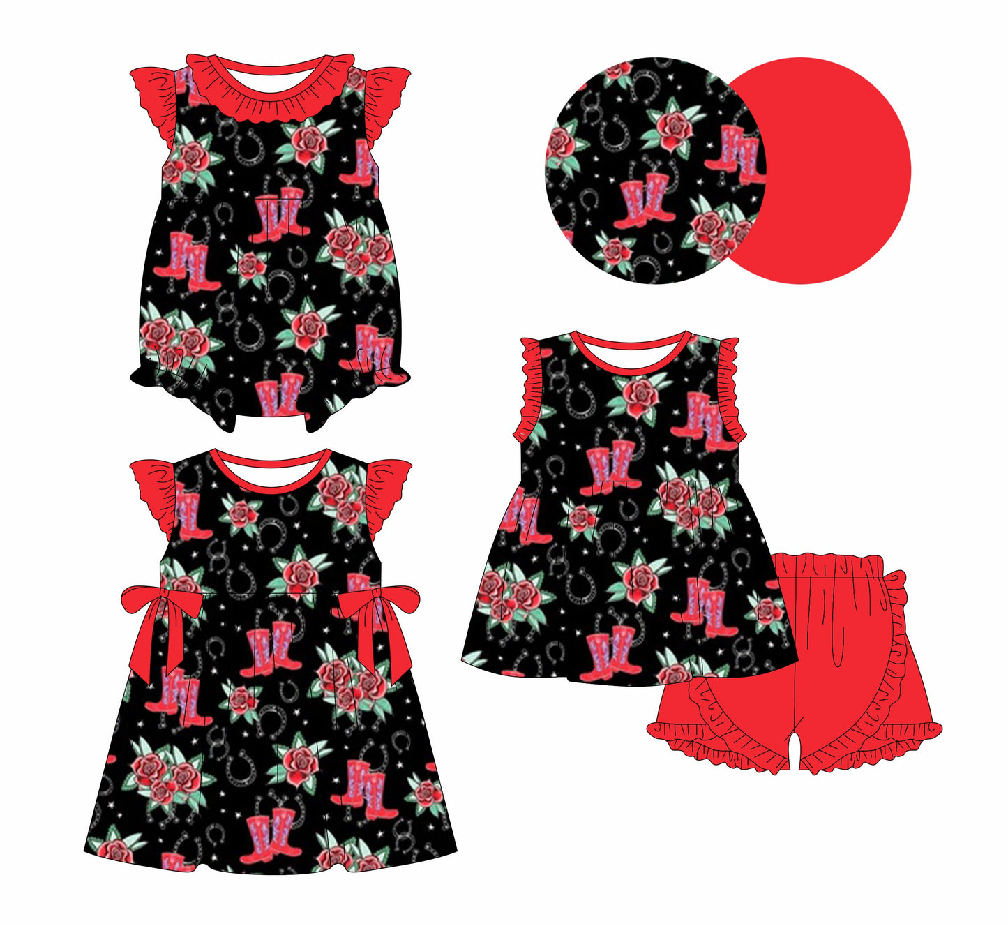Baby Girl Boots Flower Sibling Romper Dress Set ( Moq 5 Each Style ) 1.17