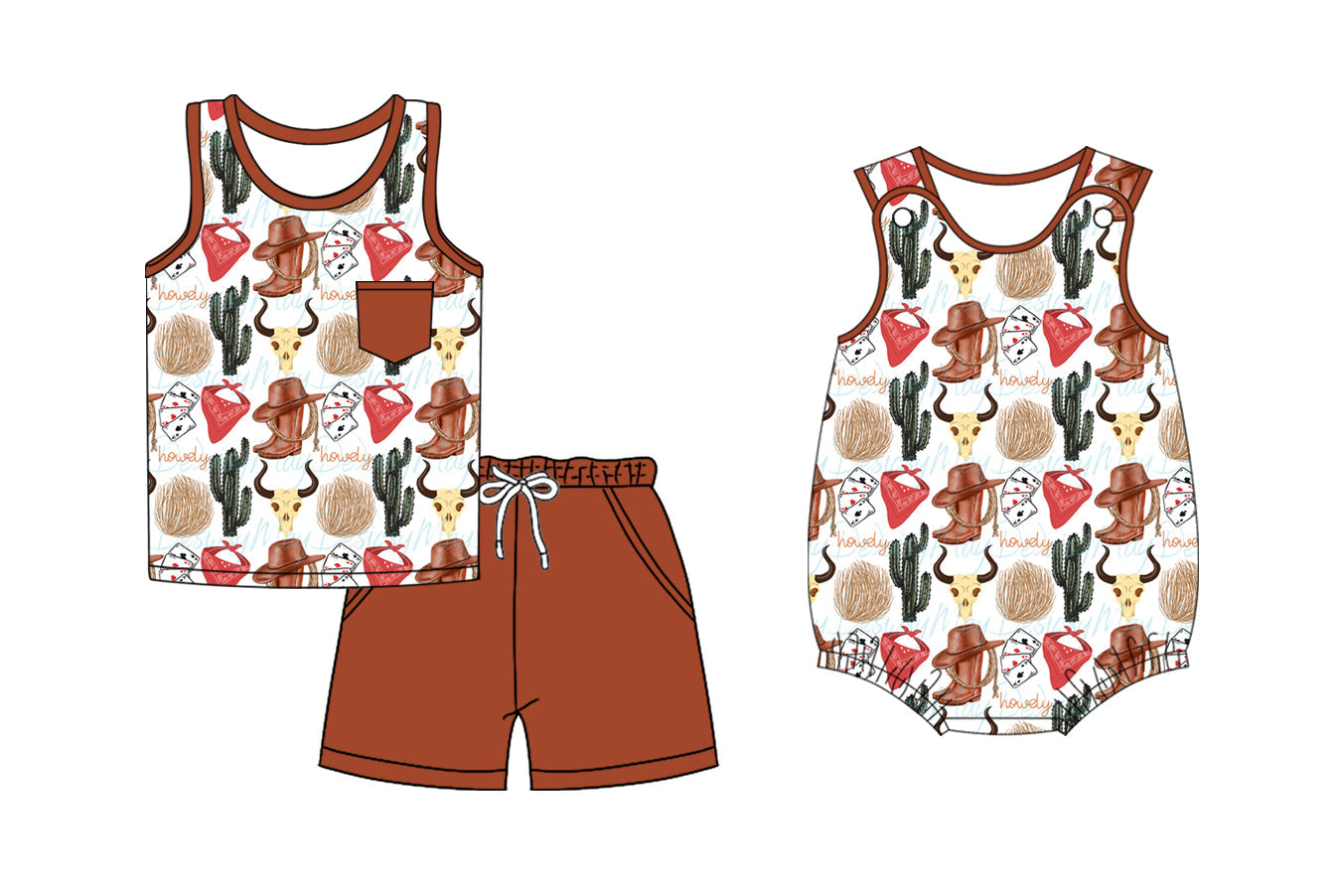 Baby Boy Western Cow Cactus Sibling Romper Set ( Moq 5 Each Style ) 2.13