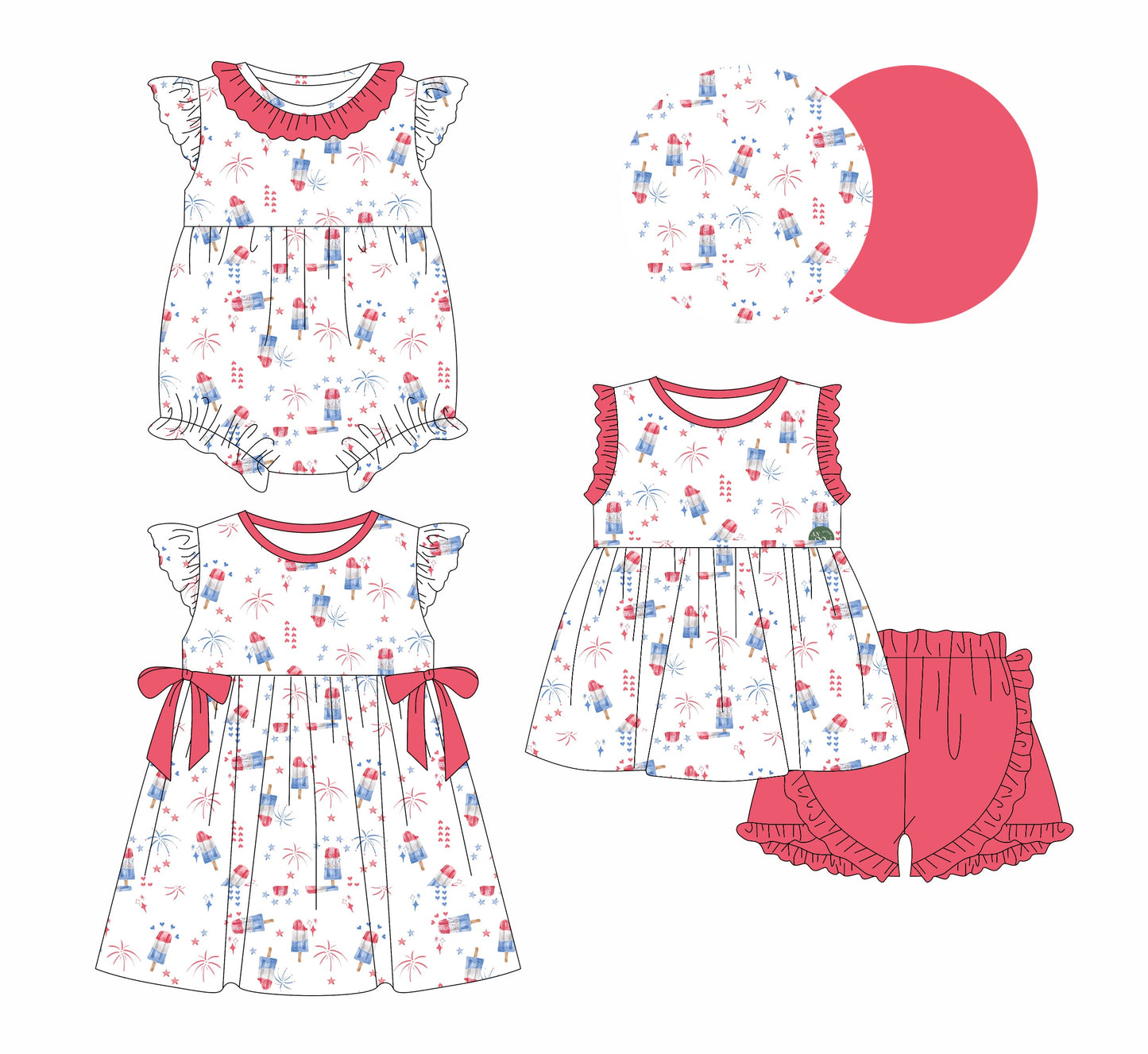 Baby Girl July 4th Sibling Romper Dress Set ( Moq 5 Each Style ) 12.31
