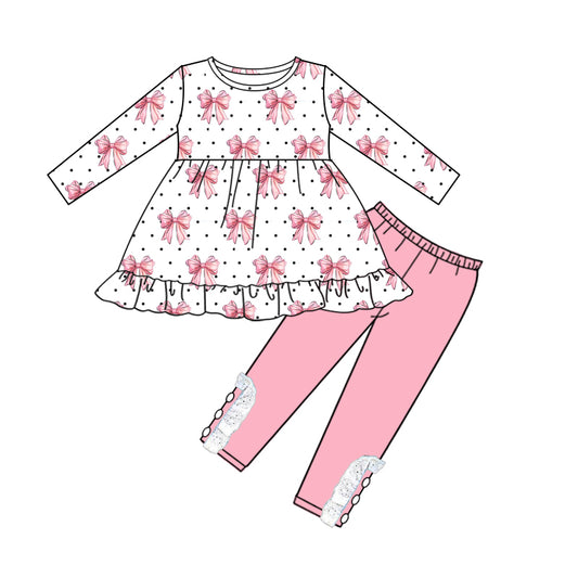 Baby Girl Long Sleeves Bows Tops Pink Pants Set