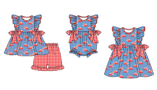 Baby Girl Short Sleeves Baseball Red Bows Romper Dress Clothes Set ( Moq 5 Each Design )12.2