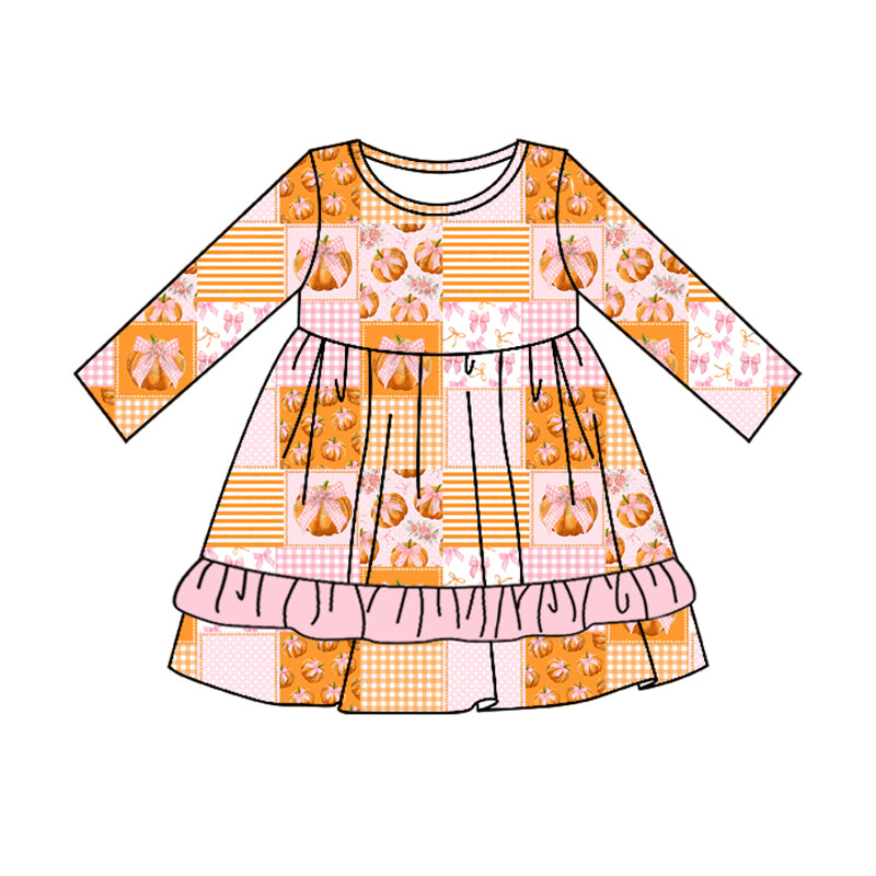 Baby Girl Long Sleeves Pumpkin Bows Dress