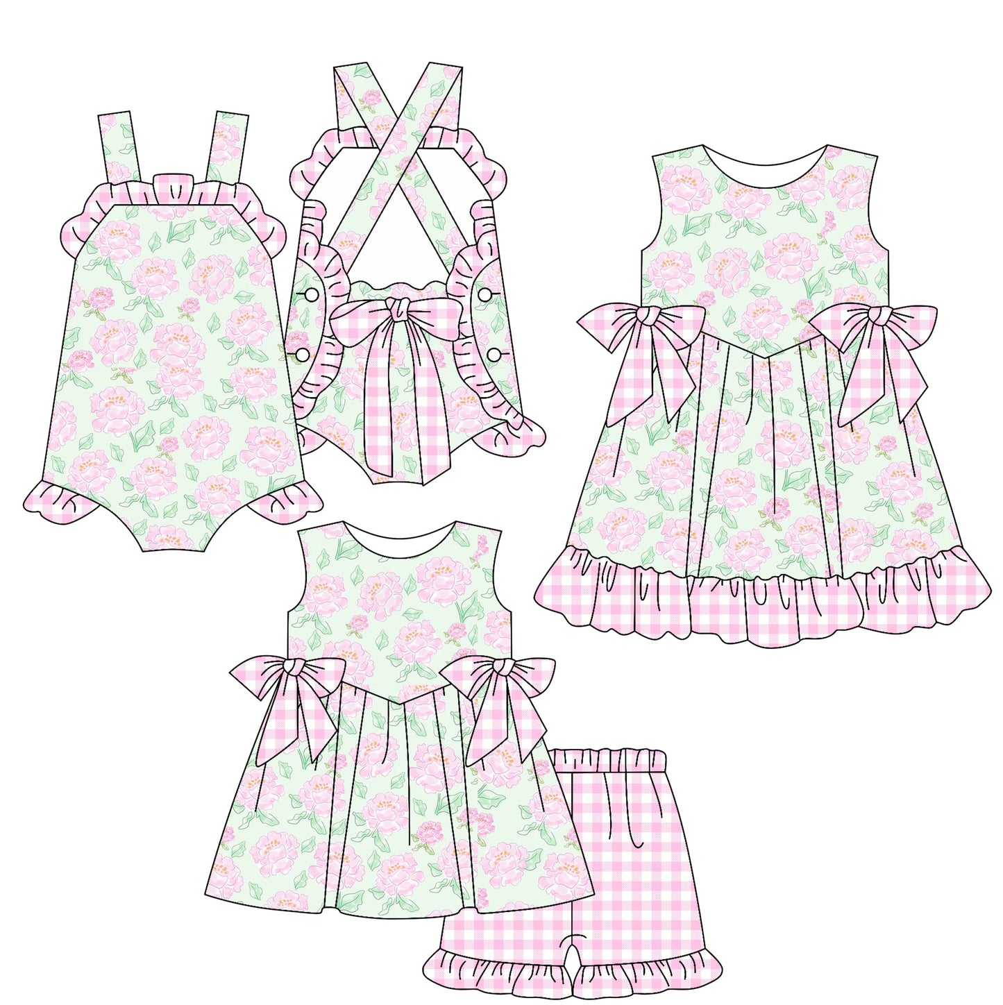 Baby Girl Straps Flower Bows Sibling Romper Dress Set ( Moq 5 Each Style ) 2.17