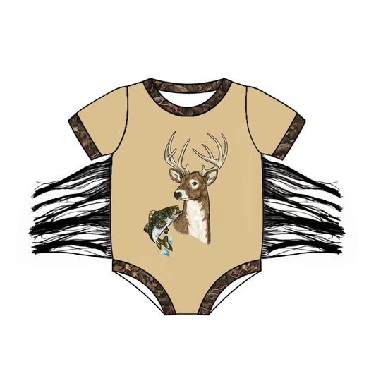 Baby Boy Short Sleeves Deer Fish Hunting Tassels Bubble Romper (Moq 5) 12.5