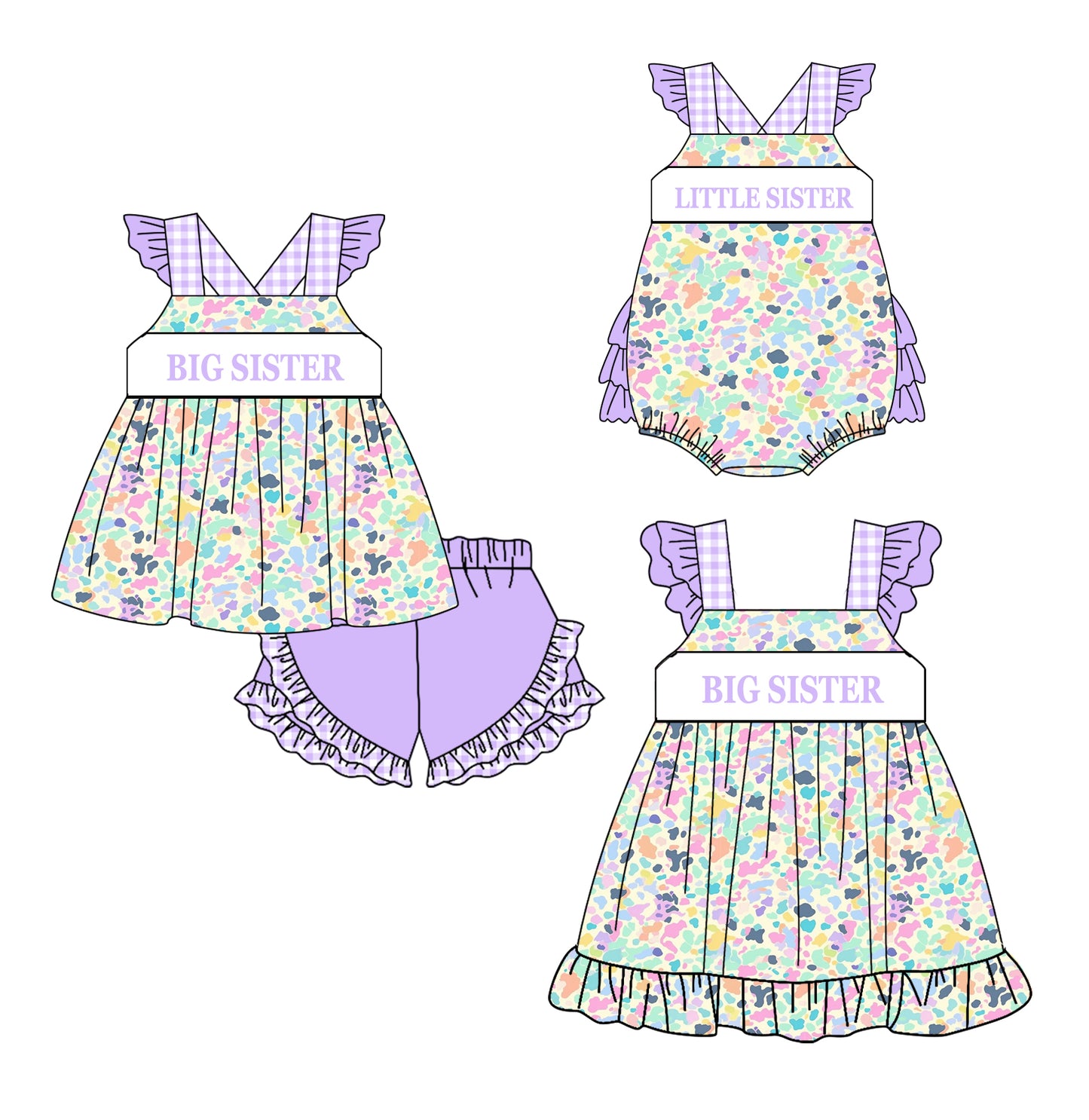Baby Girl Big Little Sister Colorful Sibling Romper Dress Clothes Set ( Moq 5 Each Design )11.20