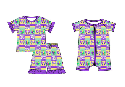 Children Girl Short Sleeves Mardi Gras Bows Sibling Romper Clothes Set ( Moq 5 Each Design ) 12.3