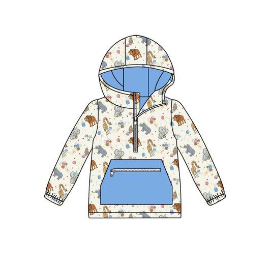 Baby Boy Long Sleeves Hoodie Blue Pocket Animals Shirt