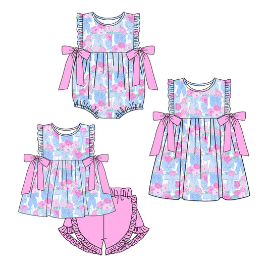 Baby Girl Flower Bows Sibling Romper Dress Clothes Set ( Moq 5 Each Design )