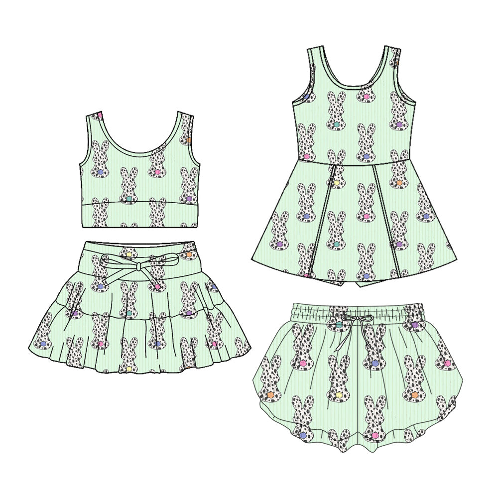 ( Moq 5 Each Style ) Baby Girls Toddler Rabbits Green Stripes Sibling Easter Dress Shorts Set