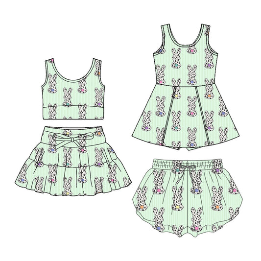 ( Moq 5 Each Style ) Baby Girls Toddler Rabbits Green Stripes Sibling Easter Dress Shorts Set