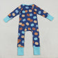 Baby Boy Long Sleeves Pumpkins Blue Zipper Fall Romper Thanksgiving RTS