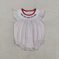 Baby Girls Short Sleeves Embroidery Red Blue Bows Dots 4th of July Bubble Romper RTS