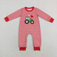 LR0847 Baby Girl Long Sleeves Valentine's Day Embroidery Tractor Hearts One Piece Romper