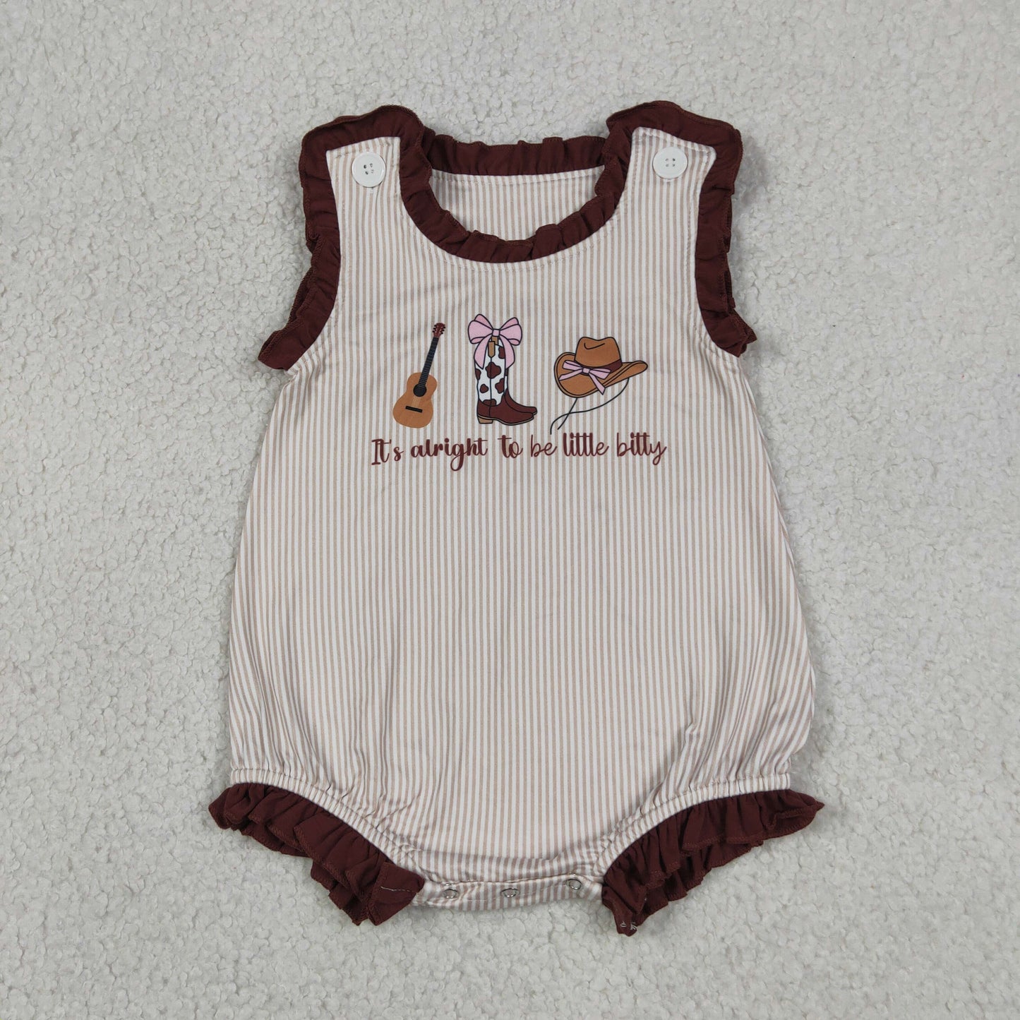 Baby Girls Sleeveless Boots Bows Guitar Western Bubble Romper RTS