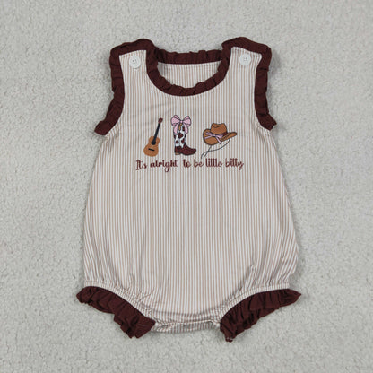 Sibling Baby Boys Girls Sleeveless Boots Bows Guitar Western Bubble Rompers RTS