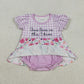 Baby Girls Short Sleeves Purple Plaid Flower Jesus Love Me Romper RTS