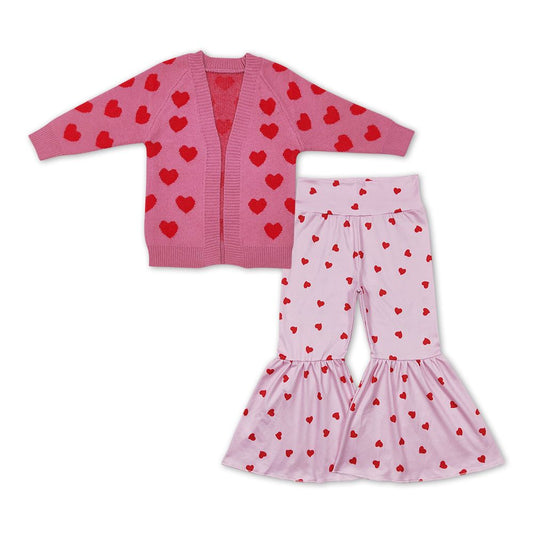 GLP1105 Baby Girl Valentine's Day Hearts Sweater Pink Bell Pants Set