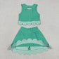 Sibling Baby Girls Kids Green Plaid Bows Skort Yoga Active Dress Set Scallop Clothes RTS