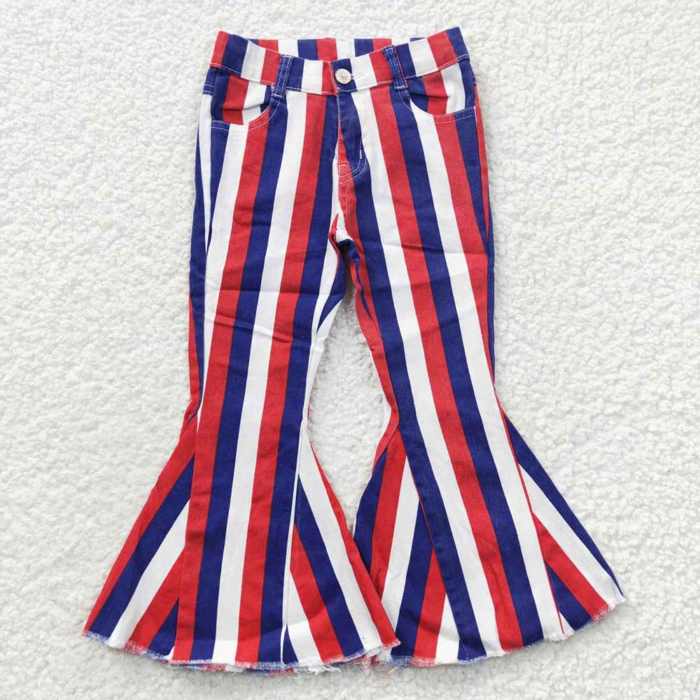 P0105 July 4th Baby Girl Striped Denim Jeans Pants