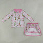 Baby Girls Kids Christmas Bows Face Zipper Pullover Skirt Shorts Pink Set Clothes RTS