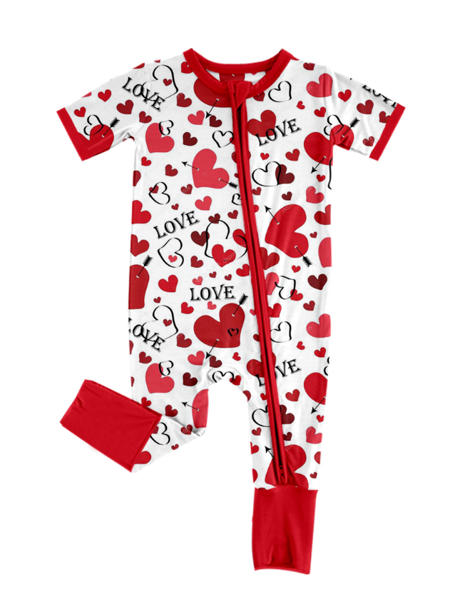 Baby Girl Toddler Short Sleeves Valentine Hearts Sibling Romper Dress Set Moq 5